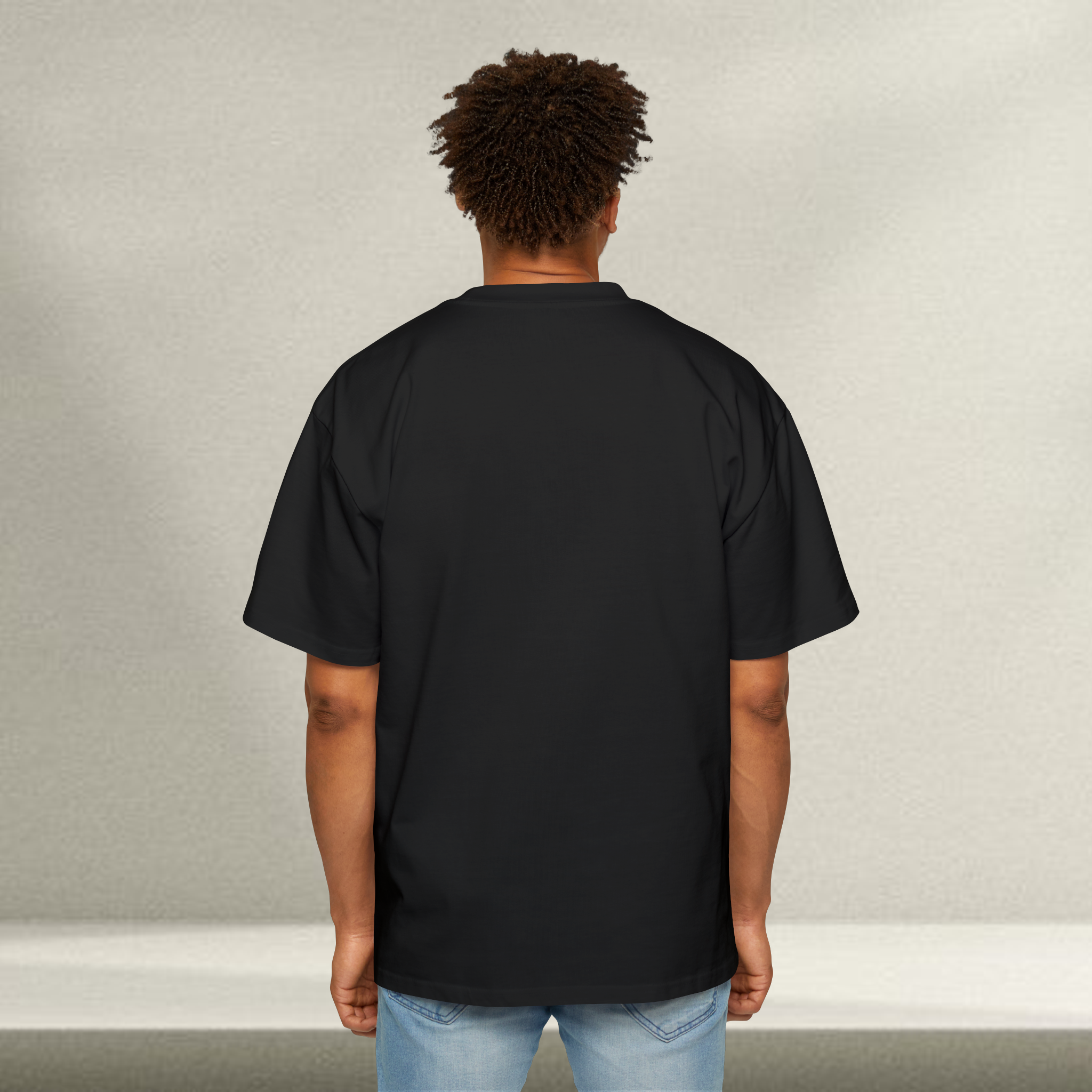 - Basic Black Plain Drop-Shoulder T-Shirt -