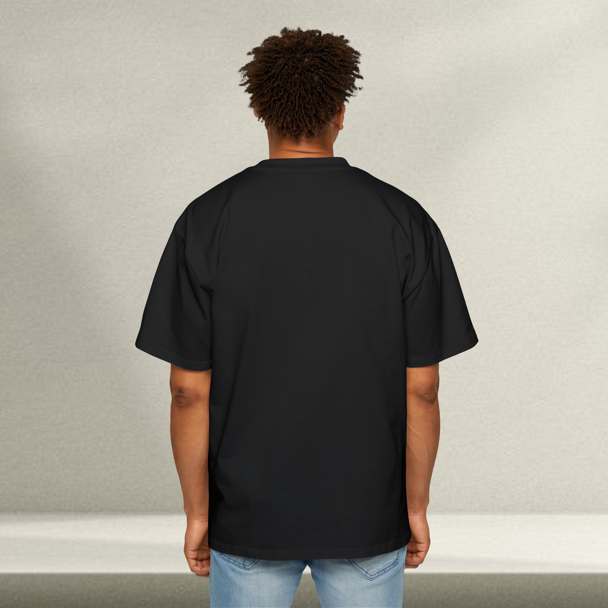 - Basic Black Plain Drop-Shoulder T-Shirt -