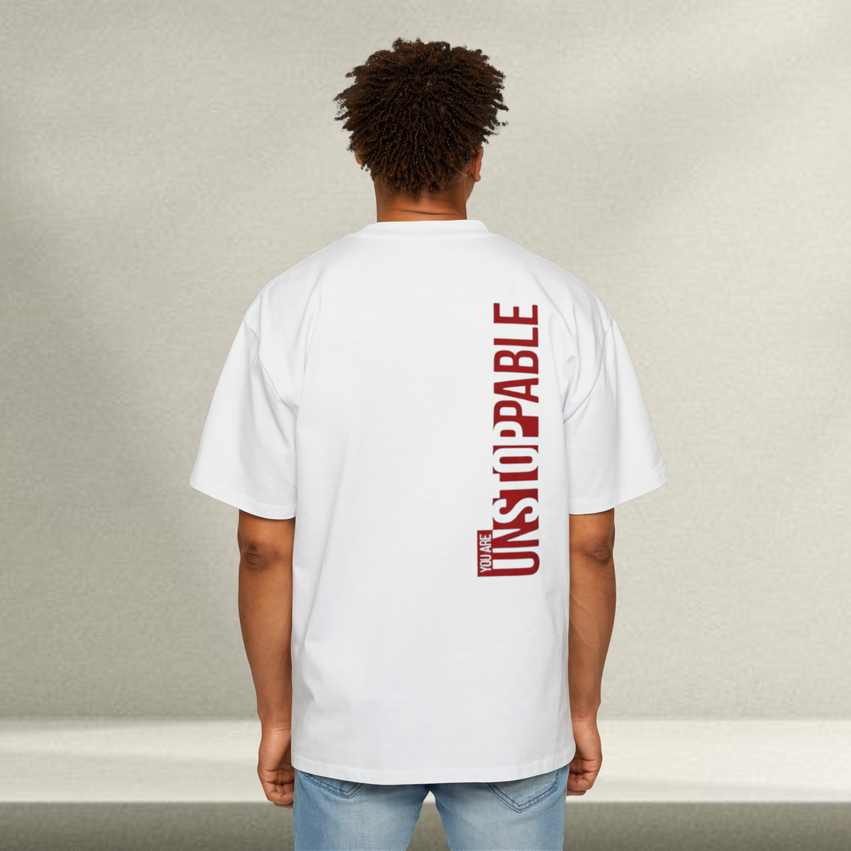 - Unstoppable (White) Drop-Shoulder T-Shirt -